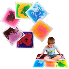 Liquid Sensory Floor Tiles, Pack of 6, 30 x 30 cm, Interactive Autism Sensory Device, Durable Non-Slip Mats for Children with ADHD, Special Needs and Therapy Rooms