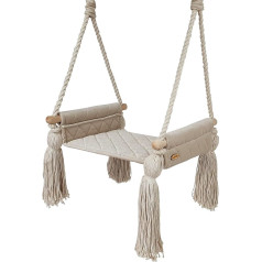 Indoor Baby Swing, Large Children's Swing Wood, Baby Swing Door Frame, Wooden Swing for Ceiling Mounting, Height Adjustable, 46 x 36 x 12 cm, Beige