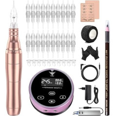 TATELF Permanent Make Up Device with Rotary Machine Set of 20 Cartridges Needles Digital Power Supply for Ombre Powder Brows Miroblading Shading Eyeliner Lips