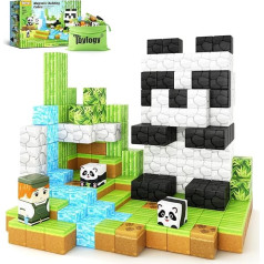 Magnetic Building Blocks - Build Mine Magnets World Set, Magnetic Panda Magnetic Building Blocks Magnetic Game for Children from 3 Years, STEM Toy with Panda, Montessori Gift for Boys and Girls 3-8