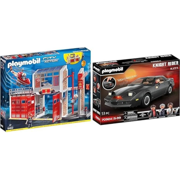 PLAYMOBIL City Action 9462 Large Fire Station with Sound Effects, from 5 Years & 70924 Knight Rider - K.I.T.T., with Original Light and Sound, for Knight Rider Fans and Children, 5-99 Years