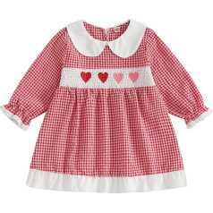 Kleinkind Baby Mädchen Valentinstag Outfit Herz Stickerei gesmoktes Kleid Langarm Prinzessin Kleider Süße Kleidung
