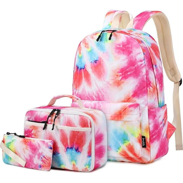 Imyth Backpack for Teen Girls School Gift Bookbag Lunch Box Pencil Bag 3 in 1 Set, ribbons rainbow, L, School