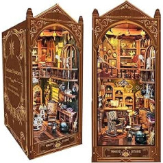 Book Nook Magic Store Dollhouse Bookshelf Insert Decoration Alley DIY Miniature House Kit with LED Light Crafts for Adults Teens Building Creative Model Gift