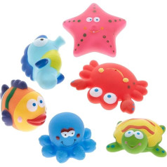 Pack of 6 Fun Bath Toys with Net Spray Function Sea Horse Octopus etc