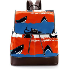 Schultaschen für Teenager, Motiv: Haie, Blau, Rot, Schwarz, Weiß gestreift, personalisierbar, Mehrfarbig, 27x12.3x32cm