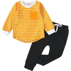 Kids Boys Girls Clothes Set Baby Long Sleeve Striped Prints Tops Pants 2 Pieces Outfits Clothes Set Toddler Cute Fall Winter Outfits A-372