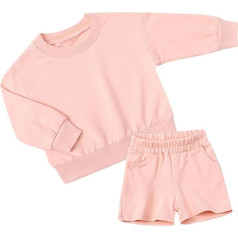 Trainingsanzug Kinder - Elastische Taille mit Schleife Krawatten Kurzarm Top Hemd + Kurze Hose 2-tlg Langarmshirt mit Hose Loungewear Kinderkleidung für Taufe Geburtstagsparty Hochzeit