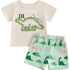 Kleinkind Jungen Big Brother Little Brother Passendes Outfit Buchstabe Dinosaurier bestickt Kurzarm T-Shirt Shorts mit Taschen 2-teiliges Set Sommerkleidung, Green-Lil Brother, 18-24 Months
