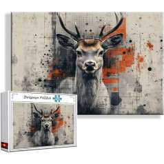 Puzzle Hirsch Retro 1000 Teile Groß XXL 75 x 50 cm, Jigsaw Art Impossible Erwachsene Anspruchsvoll, DIY Klassische Jigsaw Erwachsene, Junge, Mädchen, Geschicklichkeitsspiel für Die Ganze Familie D-2