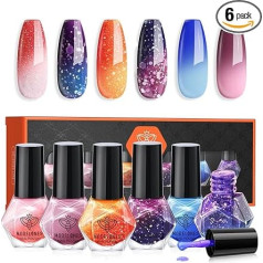 MODELONES Nail Polish, 6 Pieces, Quick-Drying, Pink, Glitter, Blue, Ombre, Non-Toxic, Water-based, Long-Lasting for DIY Salon, Gift for Manicure