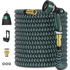 Ultty Flexible Garden Hose, Extendable Garden Hose with 10 Function Shower, Lightweight Flexible Hose with 3/4 and 1/2 Inch Solid Brass Connections and 3-Layer Latex Core, 15 m, Green