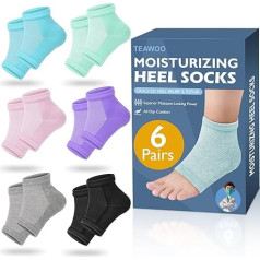 TEAWOO Moisturizing Heel Socks for Cracked Heel Treatment - 6 Pairs - Foot Care Toe-free Moisturizing Socks with Vitamin E, Olive Oil and Jojoba Seed Oil to Help Dry Cracked