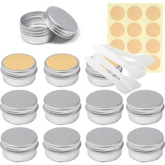 Pack of 30 30 ml Silver Empty Aluminium Screw Box - Diameter 47 x 25 mm Cream Tin Aluminium Tin with Screw Lid Round Aluminium Tin Cosmetic Jars Candle Tins with Spatula Label