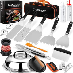 27 Piece BBQ Accessories Set for Blackstone, Professional Hibachi Grill Tools, Enlarged Spatula, Gift Set with Baking Cover, Burger Press, Patty Maker for Outdoor Grill