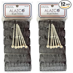 12 x vintage style hair rollers, large brush rollers and 12 pins - mesh hair curlers with bristles, 3 x 7/8 inches (12 large rollers.