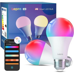 Lepro AI Smart Light Bulb B2, E27 Light Bulb 10 W 1100 lm Dimmable, AI Light Design Assistant, Voice Control/Music Sync, WiFi & Bluetooth Smart Bulb, Compatible with Alexa/Google Assistant, Pack of 2