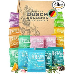 WALTZ 7 Shower Bombs Set, 48 Pieces, Value Pack, 7 Fragrances, Premium Wellness Gift for Women, Men, Birthday Gift, Girlfriend, Mum, Dad, Gift Box, Partner Gift Idea