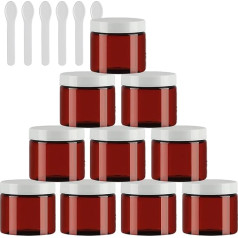 TIANZD Pack of 24 Small 50 ml Brown Plastic Empty Cream Jar with White Lid 50 g Empty Tin Screw Box Cosmetic Container Jar, 6 Pieces Spatulas