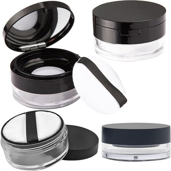 1 x 20 g und 1 x 10 g, kein Auslaufen, leerer wiederverwendbarer Kunststoff-Puderbehälter, Schwamm-Puderquaste, elastisches Netzsieb, DIY-Foundation-Make-up-Werkzeug (2 Koffer)