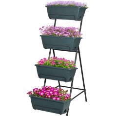 Tuenort Vertical Raised Bed 4 Tier Planter Freestanding Garden Planter with 3 Container Boxes for Growing Vegetables Herbs Flowers on Patio Balcony Green