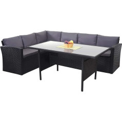 Mendler HWC-A29 Poly Rattan Set, Garden Furniture Set Lounge Dining Table Set, Black