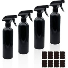 TAFACE 4 Black Spray Bottles, Refillable Empty Spray Bottles, Multi-Purpose Plastic Spray Bottles with Labels for Cleaning, Gardening, Hairdressing Salon and More (500ml)