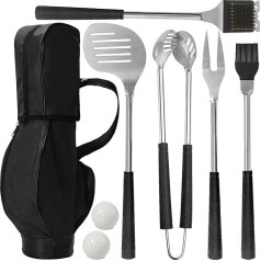 Jishi Golf Theme BBQ Tools 8 Piece BBQ Set with Black Mini Golf Club Bag
