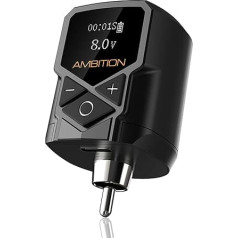 Ambition Tattoo Power Supply Kuark Mini Wireless & Portable RCA, 1800 mAh Lithium Battery with LED Digital Display for Rotary Tattoo Machine