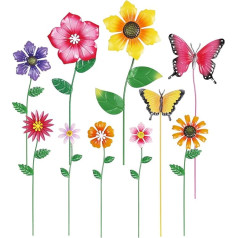 hogardeck Outdoor Garden Decorations Set of 10 Metal Flowers, Decorative Garden Stakes for Spring Decoration, Yard Art, Garden Decorations for Outdoor, Lawn, Pathway, Patio (Multicolor)