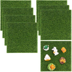 Pack of 8 Artificial Grass 15 x 15 cm Artificial Grass Rug Miniature Artificial Grass for Crafts Artificial Moss Decorating for DIY Miniature Gardens Micro Landscape Dollhouse Decorations