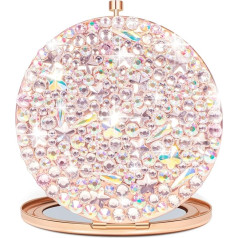 QearFun Small Compact Mirror for Purses, Bling Diamond Rose Gold Mini Compact Mirror, Luxury Rhinestone Tiny Magnifying Mirror Gift for Women & Girlfriend Bridesmaids Travel Makeup
