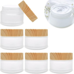 6 x 30ml Glass Jars, Frosted Glass Cosmetic Containers with Bamboo Pattern, Refillable Glass Face Cream Pot, Leakproof Travel Jars for Creams, Lotions, Ointments, Makeup