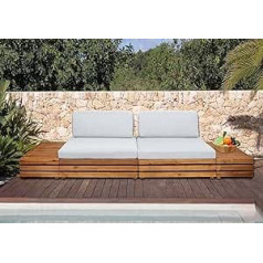 Garden Furniture Set HWC-L28 Lounge Set Lounge Chair Sofa Spun Poly Acacia Wood MVG Upholstery Light Grey