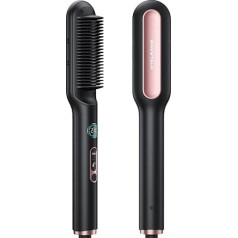 Wavytalk Straightening Brush, Ionic Straightener and Brush 2 in 1, Anti-scald Ceramic Hair Straightener Brush with LED Display for Home and Salon, Dual Voltage (100-240V), EU Plug, Black