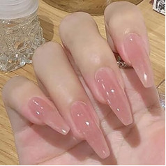 Coffin False Nails Long Fake Nails Pink Natural Press on Nails Ballerina Acrylic Stick on Nails 24pcs for Women and Girls