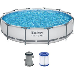 Bestway Steel Pro MAX Frame Pool Set with Filter Pump, Diameter 366 x 76 cm, Light Grey, Round