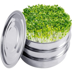 3-Tier Stainless Steel Seed Germination Kit - Stackable Sprouting Tray with Encrypted Mesh + Base + Lid Lid Sprouts Propagation Kit Round Seed Germ Germ Box for Beans, Seeds, Wheatgrass