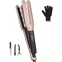 Hair Straightene 9mm Straightener Updated, Professional Hair Straightener Straightener with Dual Plates for Long, Thick or Curly Hair, Straightens, LCD Display, with Gloves