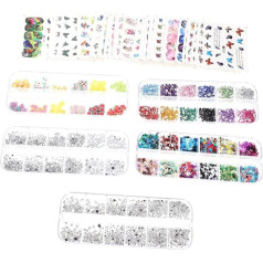 Ipetboom 4 Sets Nail Art Accessories Cuticle Remover Display Kit Charms Rhinestones for Nails Lacquer Nail Art Accessory Female Nail Decoration Transfer Paper Colourful