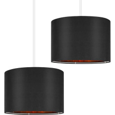 Weewooday Pack of 2 30 x 20 cm Drum Lampshades, Large Modern Fabric Lampshades, Light Shades with Golden Inside, Stylish Cylinder Shades for Floor Lamp, Table Lamp, Bedside Lamp (Black)