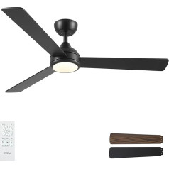 CJOY Ceiling Fan with Remote Control, 132 cm Ceiling Fan with Lighting Black/Wood Fan Lamp, Quiet, Switchable, 3 CCT Dimmable, Ceiling Fans for Bedroom, Living Room
