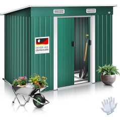 KESSER® Tool Shed L Metal 3.4 Metres With Base, 196 x 122 x 180 cm, 2 x Sliding Door and Base, Garden Shed, Cabinet, Pent Roof, Green