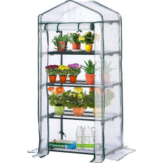 Mini Greenhouse - 4 Tier Waterproof Reinforced PE Plastic Cover Roll Up Double Zipper Door Sturdy Steel Frame for Garden No Tools Easy Assembly