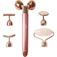 Beauty Bar Facial Rose Quartz 5 in 1 Face Roller | Portable & Lightweight | and Face Massage | Rose Quartz (AO001)