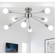 Kronleuchter Deckenlampe Vintage Deckenleuchte Silber, 8 Flammig Deckenlampe Wohnzimmer Hängend, E27 Fassung Modern Wohnzimmerlampe, Industrial Sputnik Lampe für Schlafzimmer Küche Esszimmer