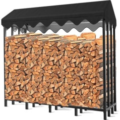 Himimi Outdoor Firewood Rack with Integrated Cover, 185 x 70 x 185 cm, 2.4 m³/3.5 SRM - Weatherproof Firewood Rack