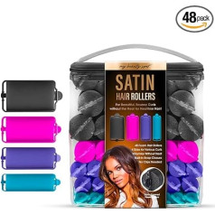 My Beauty Spot 48 x Heat Free Satin Overnight Satin Covered Foam Hair Rollers - No Clips Required with Case - Various Sizes and Colours