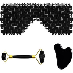 Natural Obsidian Face Mask Face Care Massage Roller Gua Sha Board Black Crystal Eye Relax Care Tools 3-in-1 Set Ci-VL
