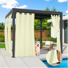 Weatherproof Outdoor Curtain, Set of 2, Non-Transparent Outdoor Curtains, Waterproof with Eyelets, Decorative Curtain, Sun Protection, Privacy Screen for Balcony, Garden, Patio, Gazebo, W 132 x